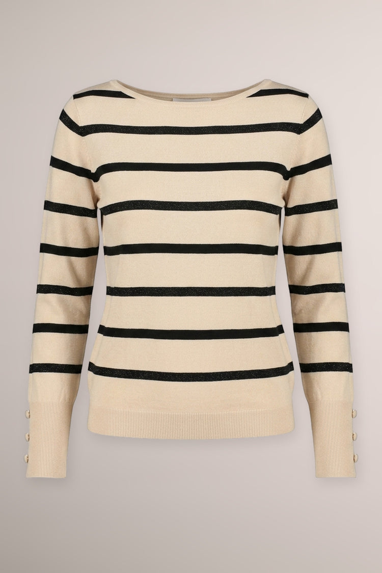 Pull in maglia lurex a righe avorio/nero
