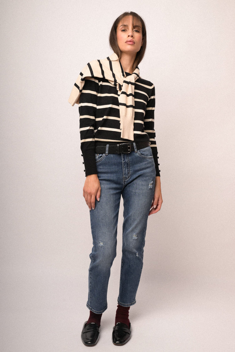 Maglia girocollo righe e lurex