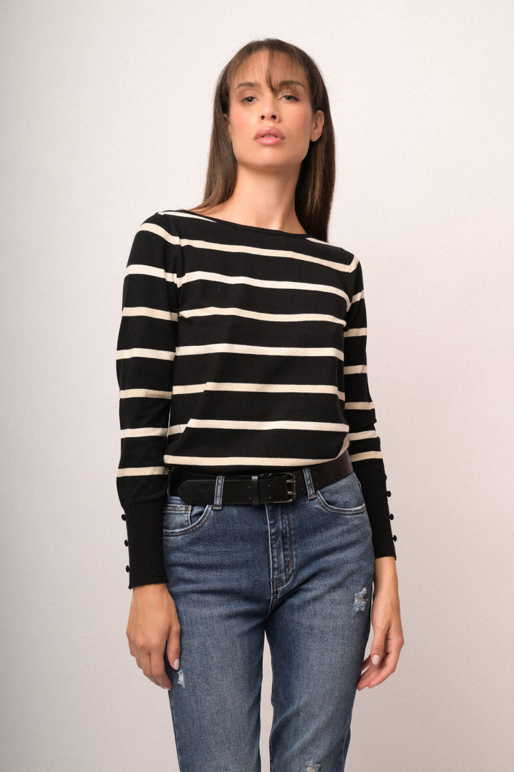 Maglia girocollo righe e lurex
