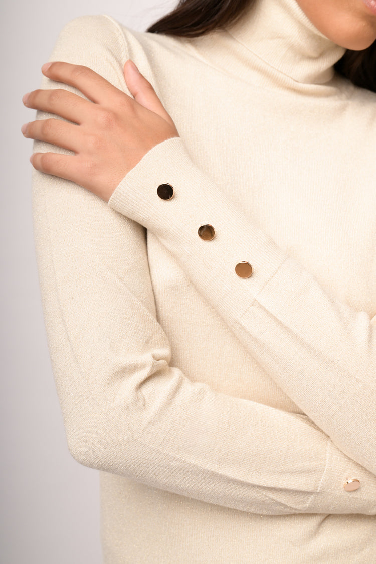 Maglia dolcevita con bottoni lurex