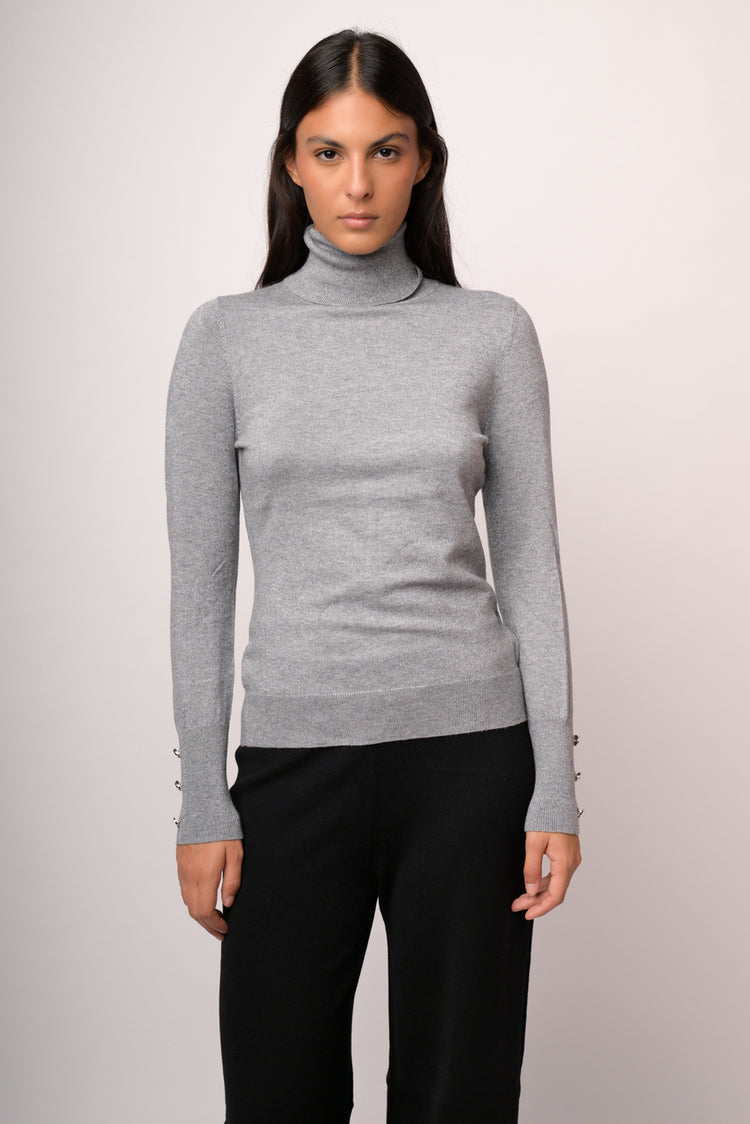 Maglia dolcevita con bottoni lurex