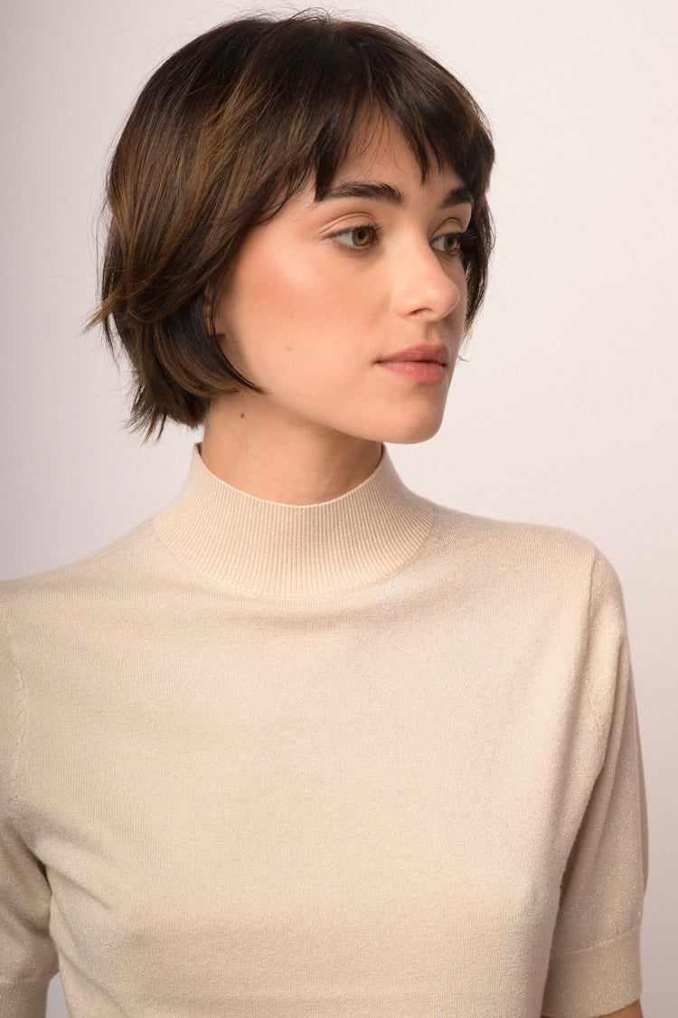 Maglia dolcevita lurex manica corta