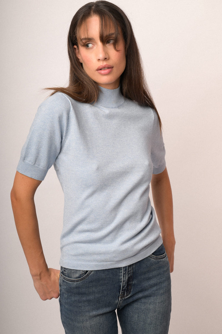 Maglia dolcevita lurex manica corta