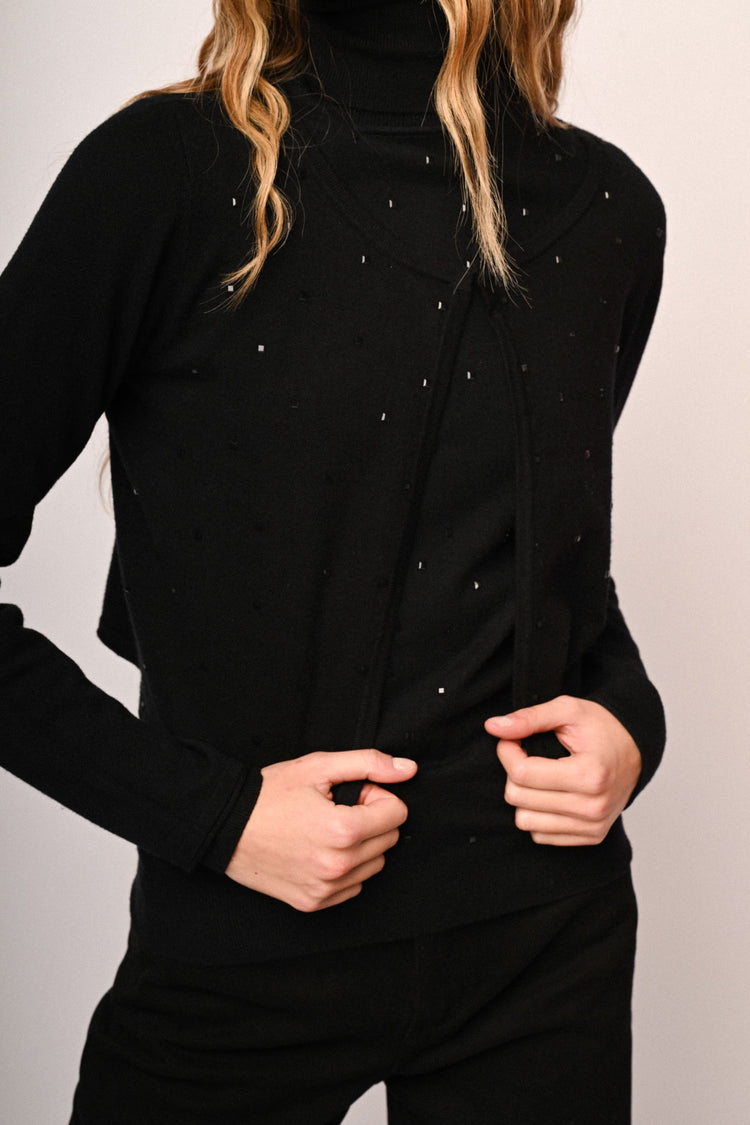 Cardigan crop con decorazione strass