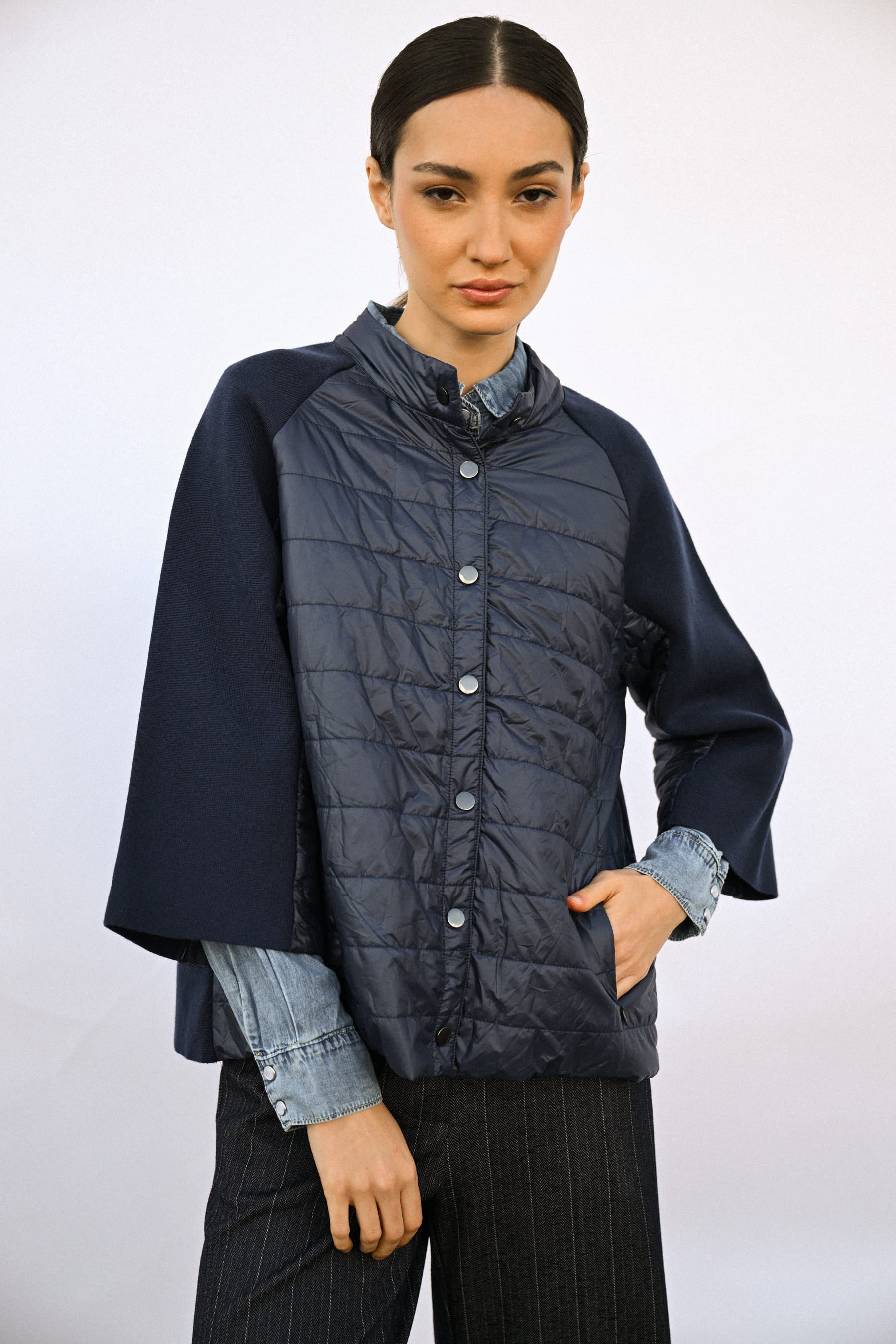 Giacca bi-materiale trapuntata