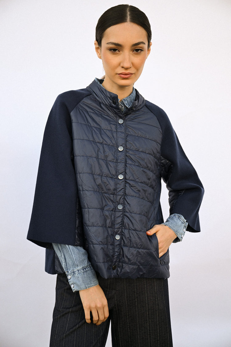 Giacca bi-materiale trapuntata