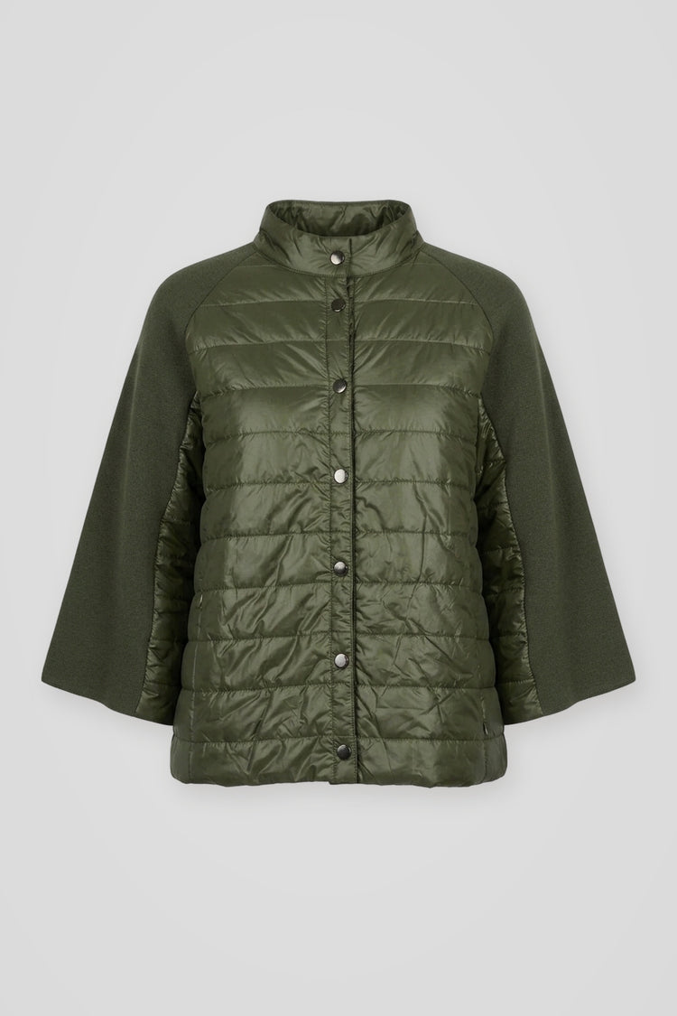 Giacca bimateriale in nylon e maglia verde oliva