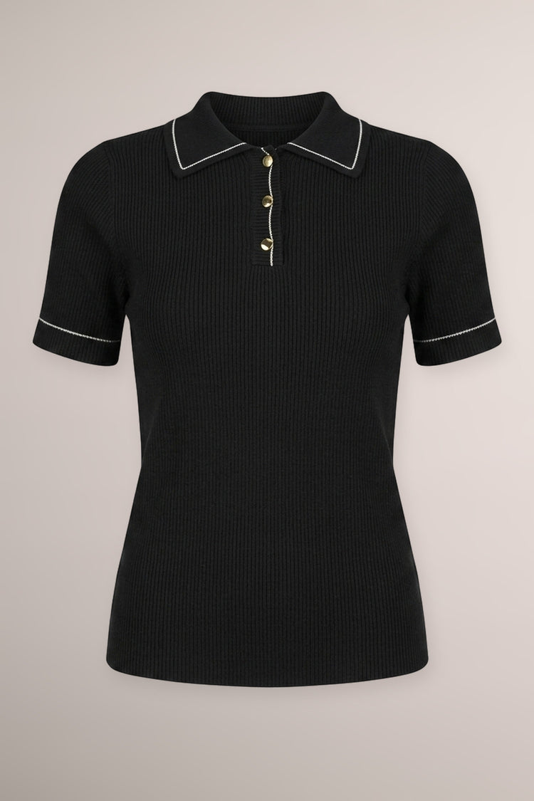 Polo in maglia a costine con profili lurex