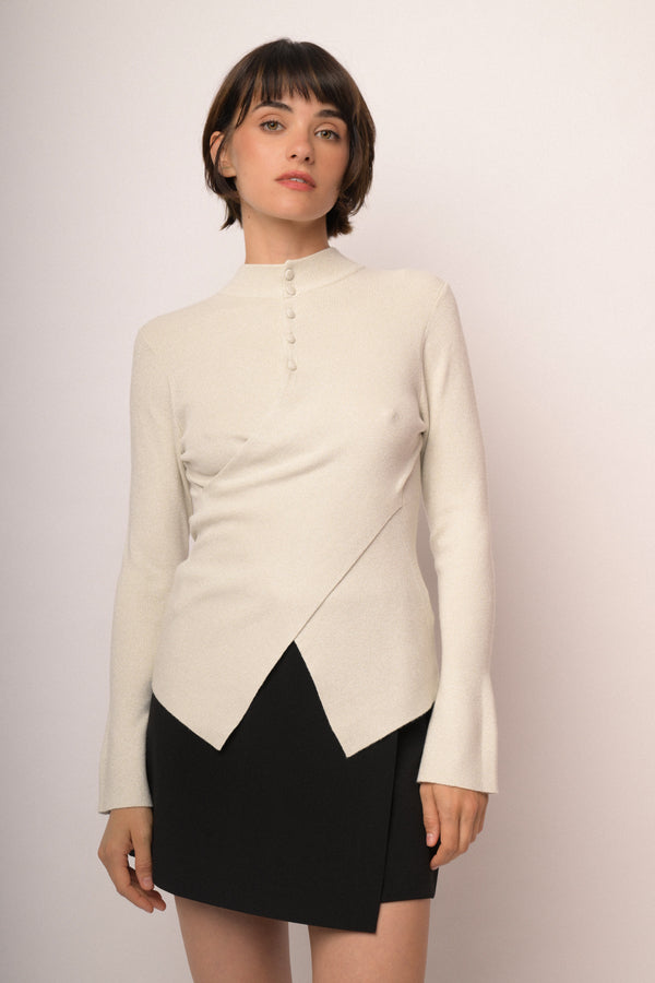 Maglia con incrocio e bottoni lurex