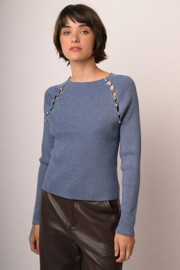 Maglia buchi con bottoni lurex