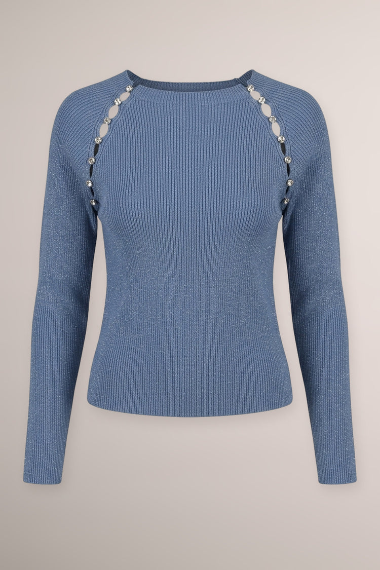 Pull in maglia lurex carta da zucchero con bottoni decorativi