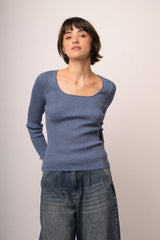 Maglia scollo con bottoni manica lurex
