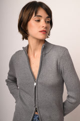 Cardigan a giacchetto con zip lurex
