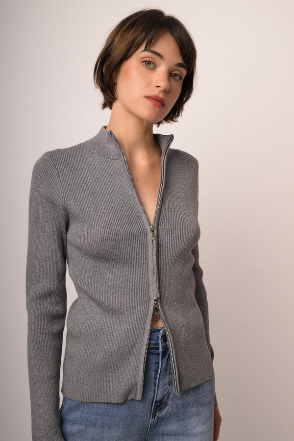 Cardigan a giacchetto con zip lurex