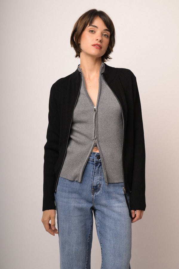 Cardigan a giacchetto con zip lurex