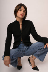 Cardigan in maglia nera con zip