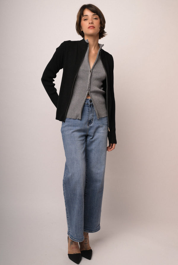Cardigan in maglia nera con zip