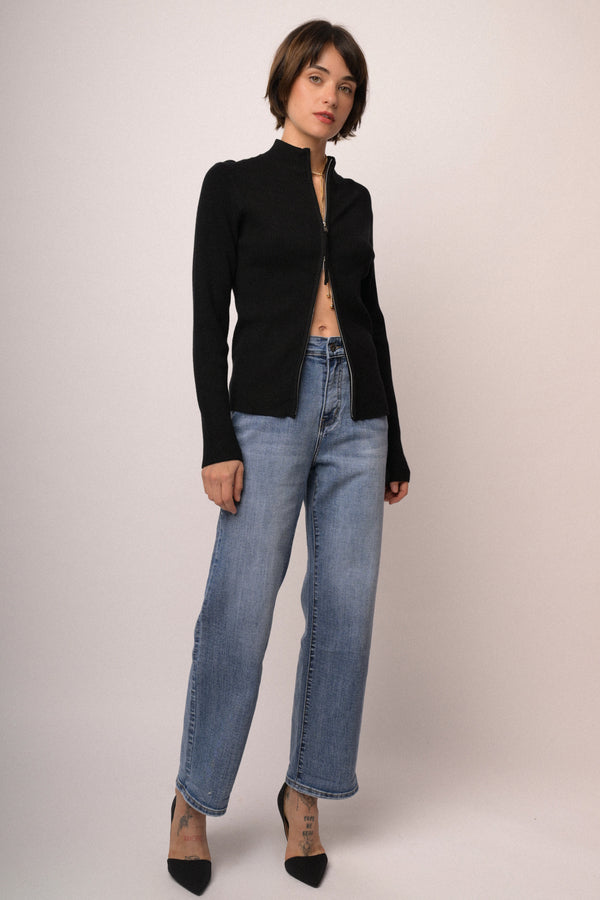 Cardigan in maglia nera con zip