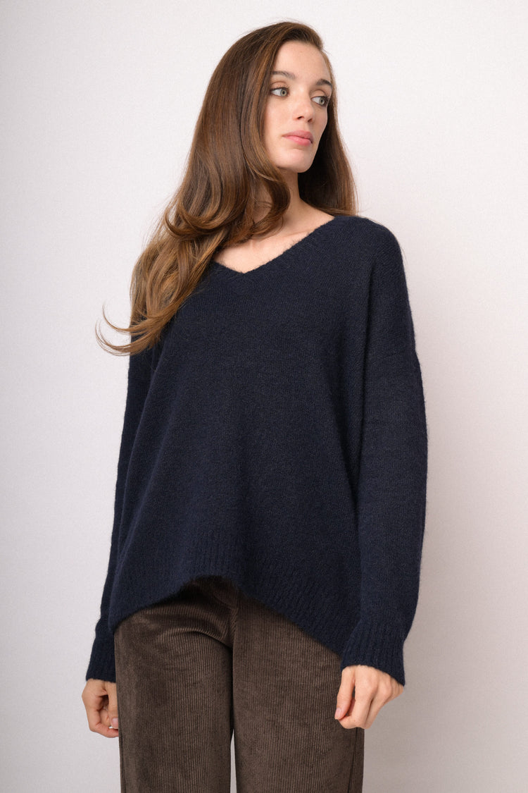 Maglia over con scollo a V blu notte