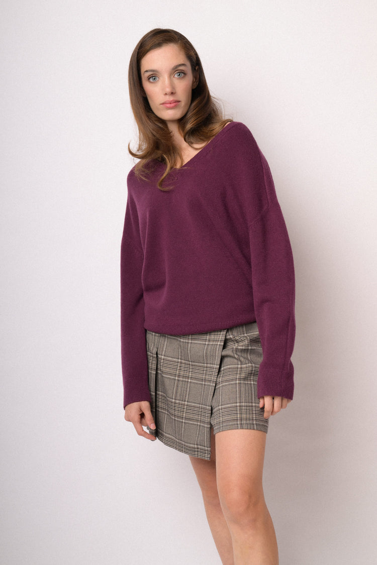 Maglia over con scollo a V bordeaux