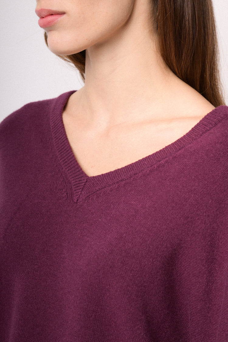 Maglia over con scollo a V bordeaux