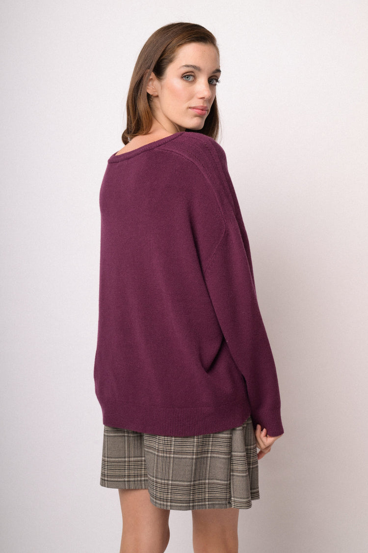 Maglia over con scollo a V bordeaux