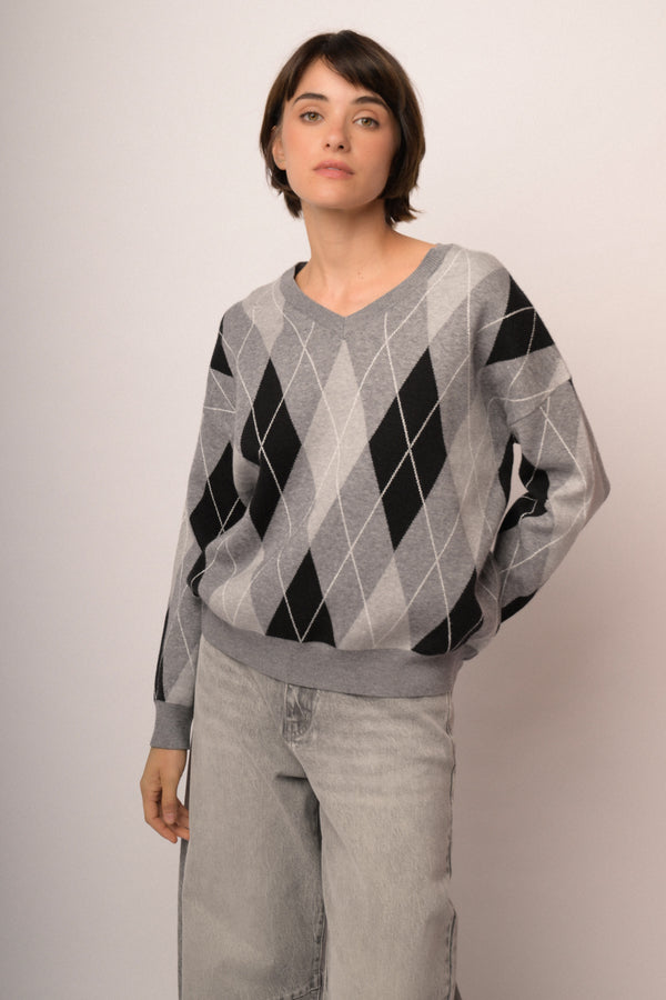 Maglia scollo V rombi