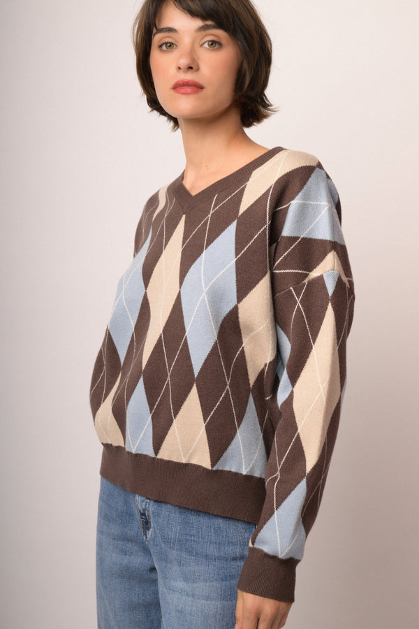 Maglia scollo V rombi