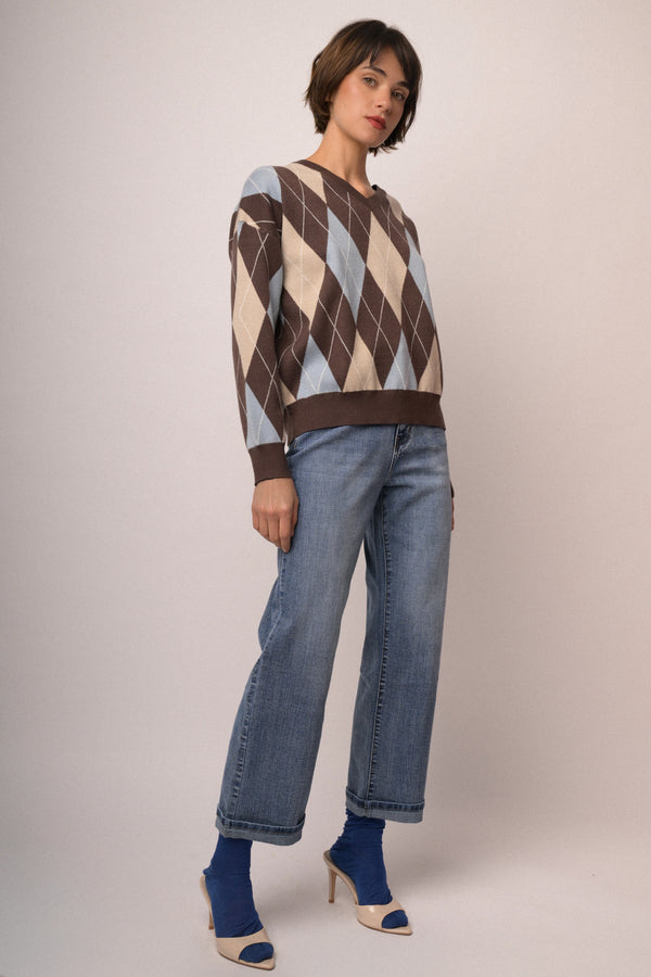 Maglia scollo V rombi