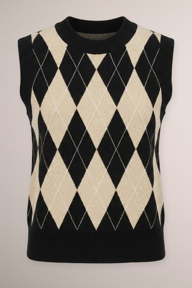 Top in maglia lurex a rombi beige/multicolor