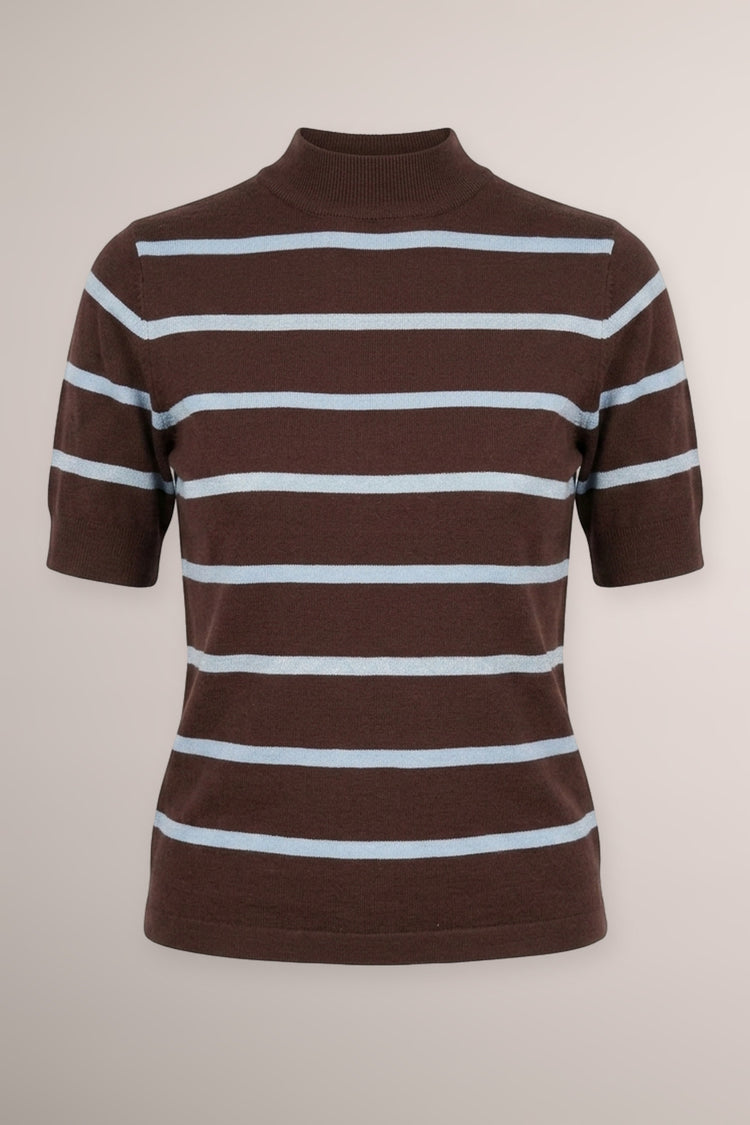Lupetto in maglia lurex a righe cioccolato/celeste