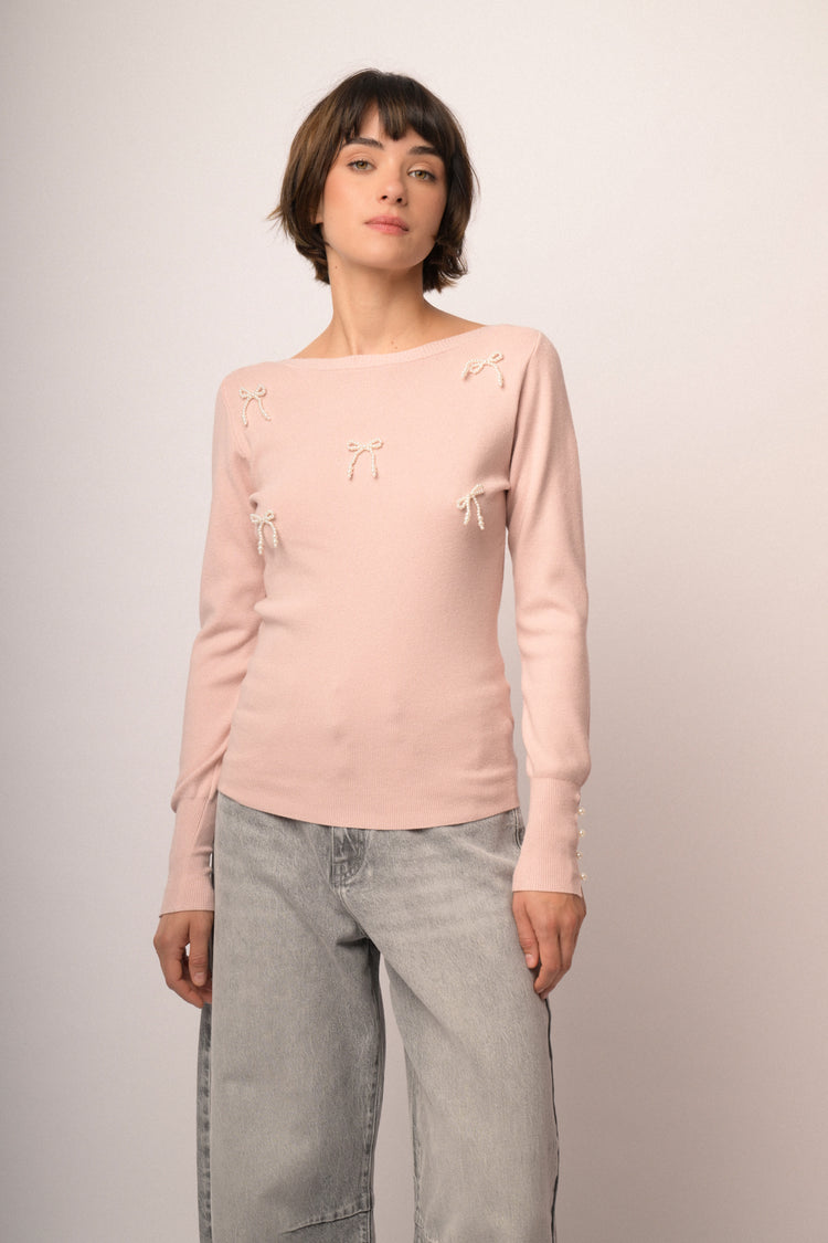 Maglia shiffer con fiocchi perline