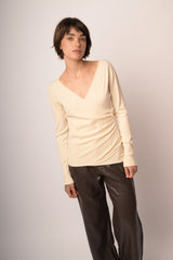 Maglia incrocio con fiocchi perline