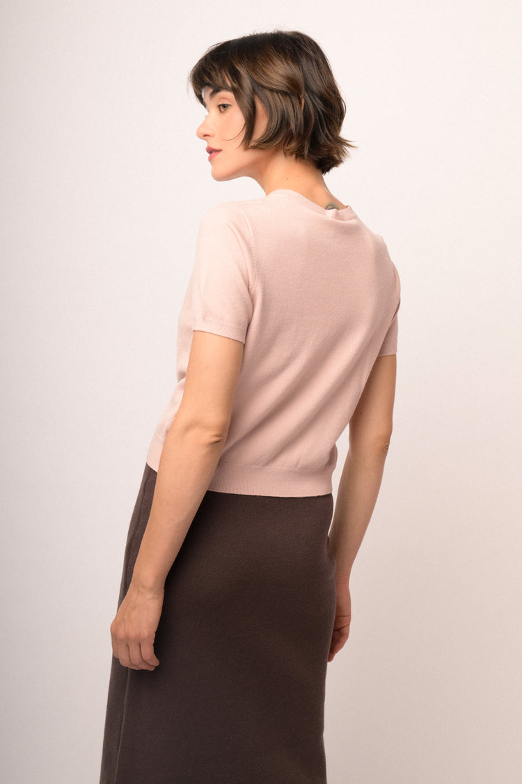 Cardigan rosa a maniche corte con fiocchi di perline