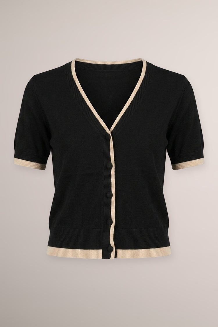 Cardigan in maglia nera con profili lurex