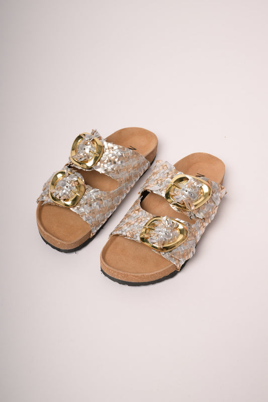 Sandalo basso rafia pelle