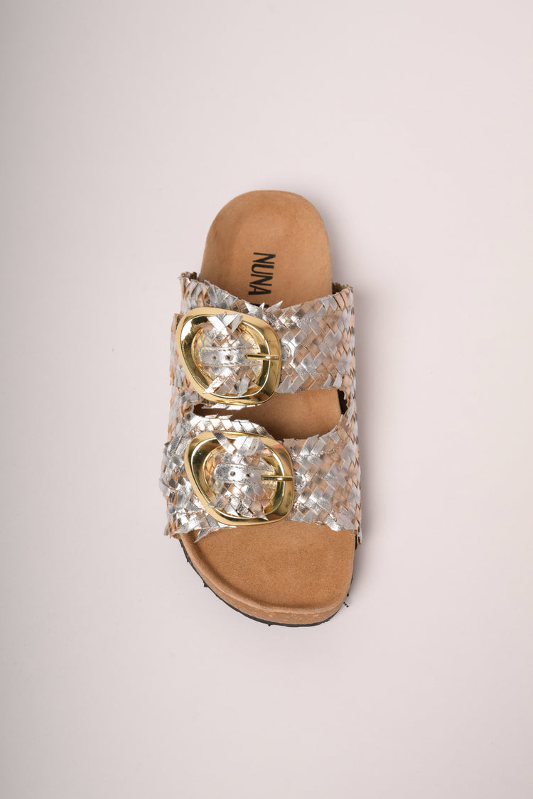 Sandalo basso rafia pelle