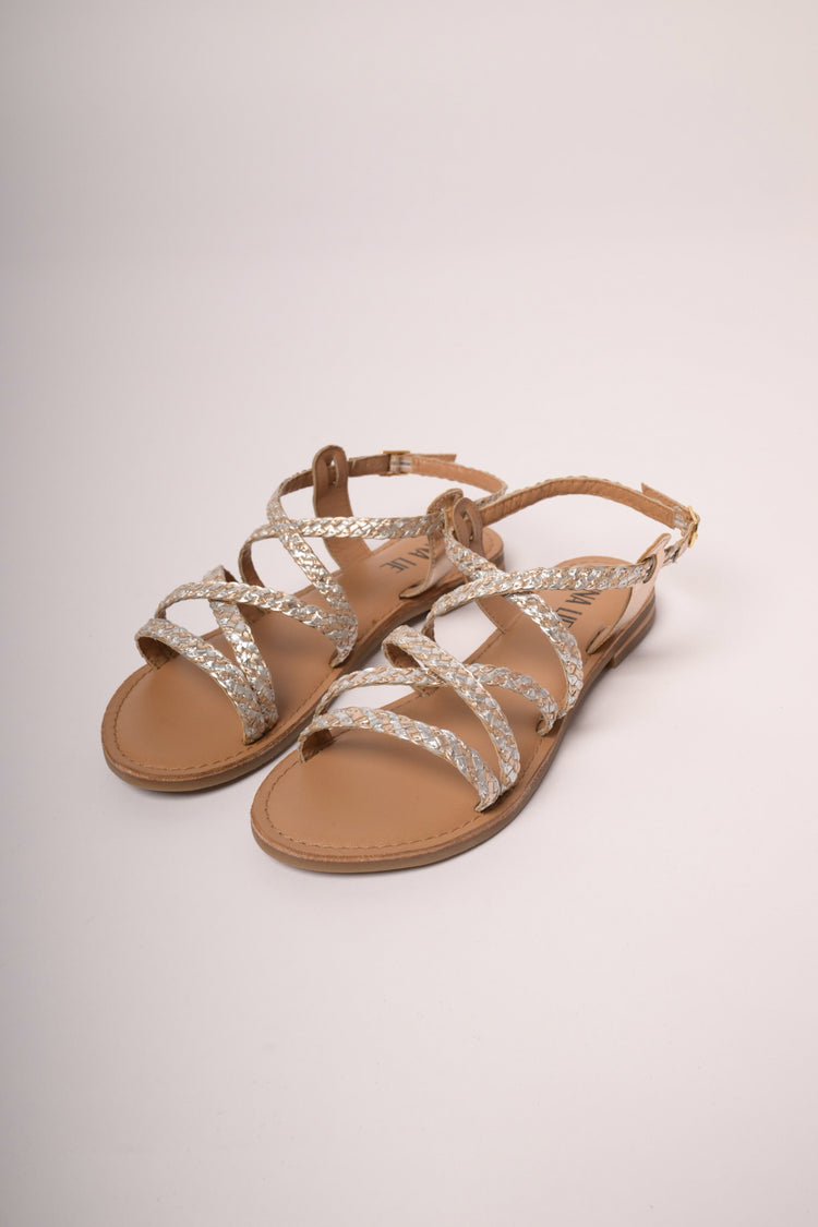 Sandali flat con cinturini intrecciati argento