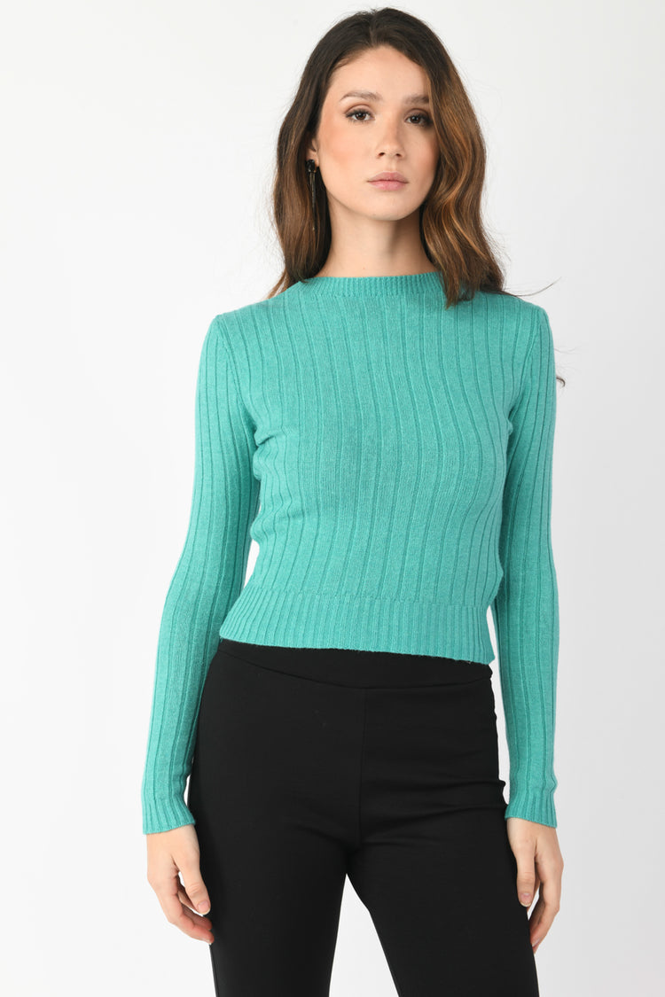 Pull crop in maglia a coste
