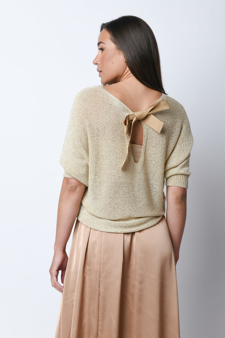 Pull in maglia lurex con fiocco