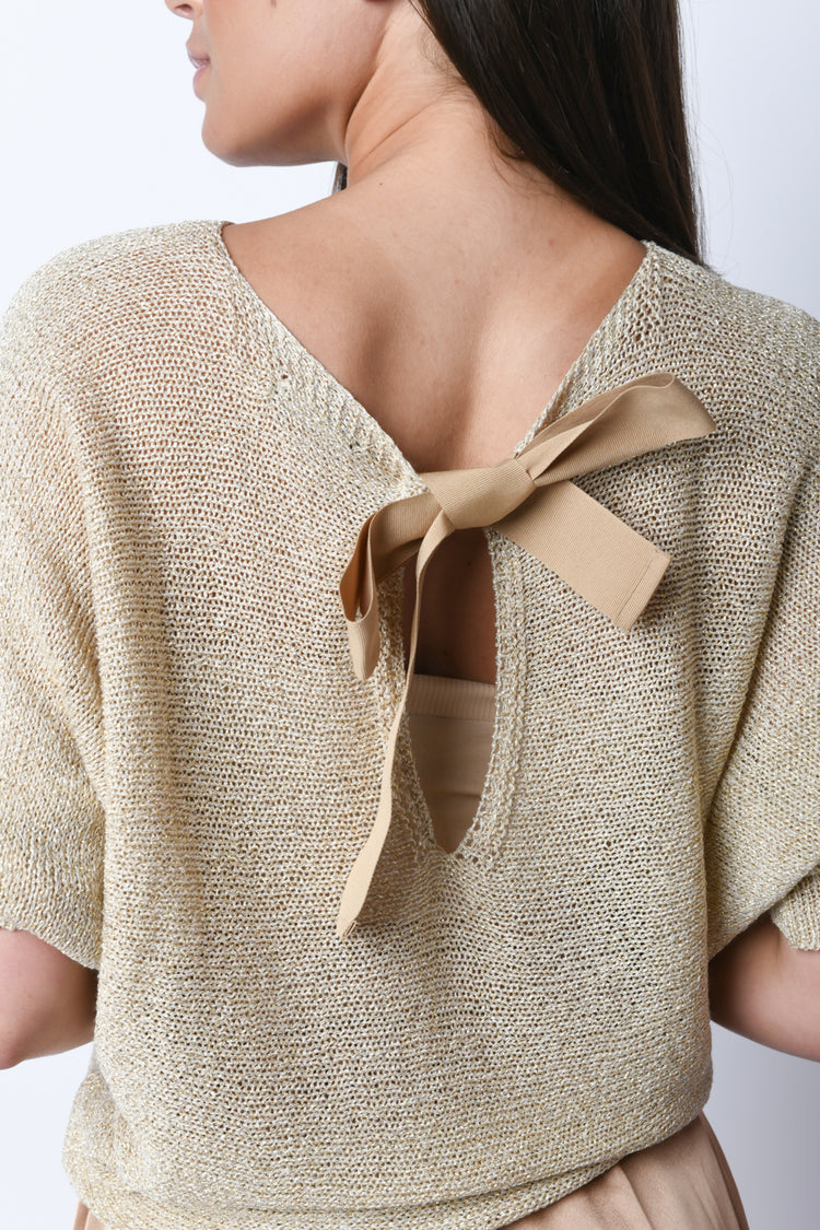 Pull in maglia lurex con fiocco