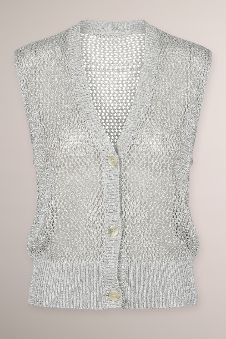 Gilet in maglia crochet lurex argento
