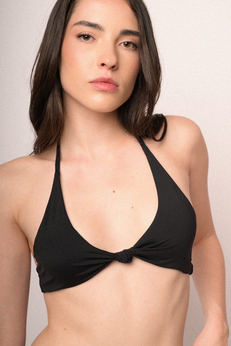 Top bikini con scollo nodo