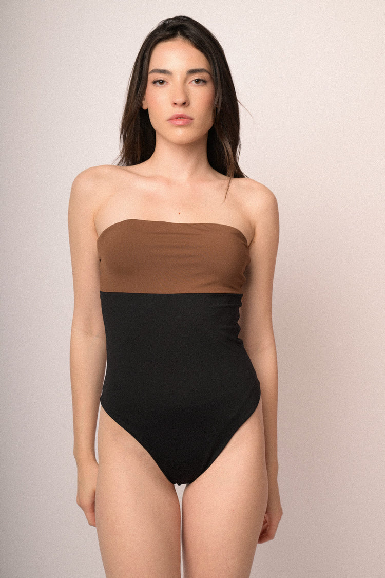 Costume intero a fascia bicolore