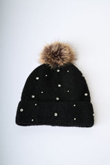 Berretto con pompon e strass