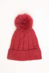 Cappello con trecce e pon pon bordeaux