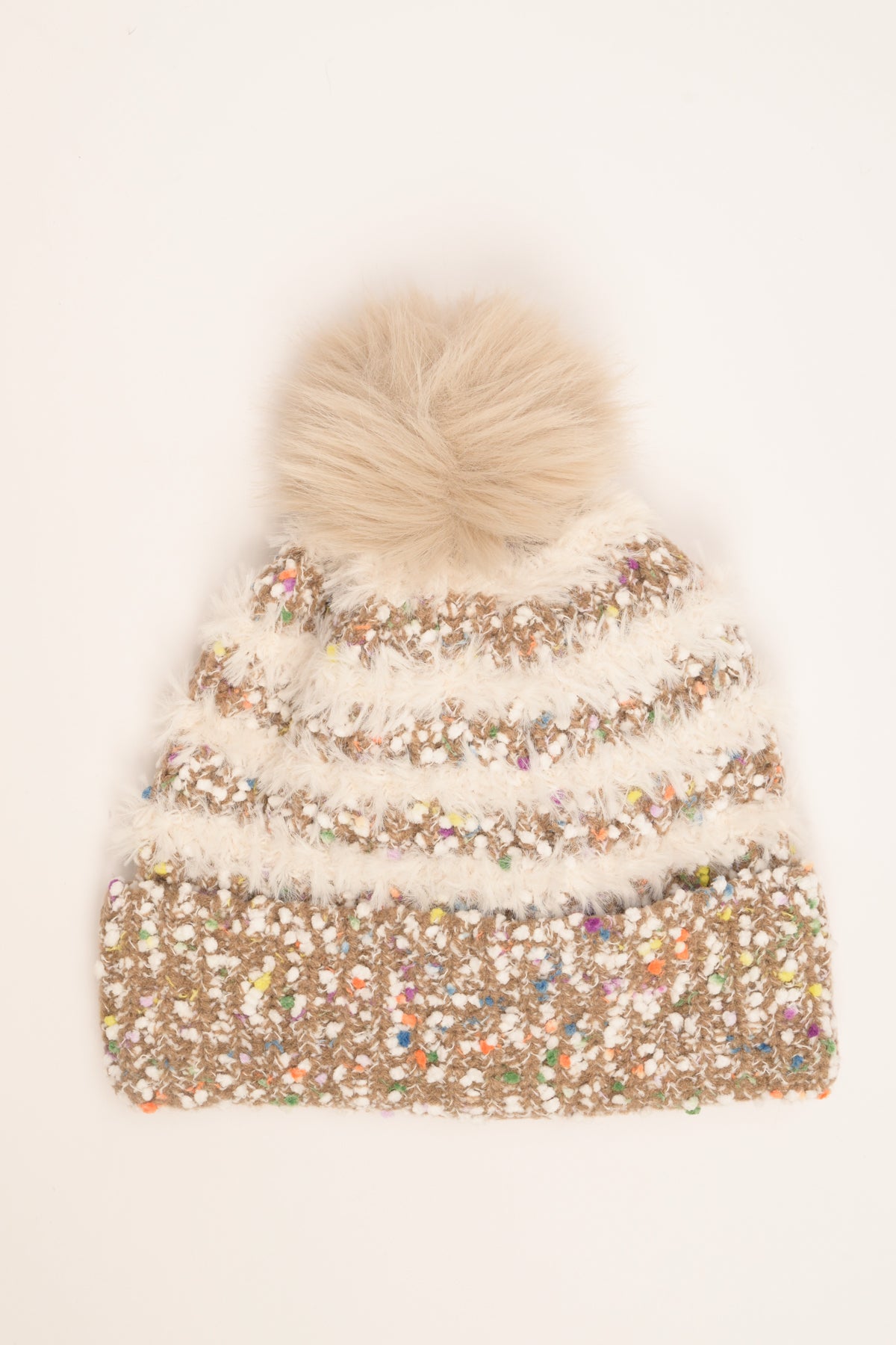 Cappello a righe con paillettes e pon pon multicolor