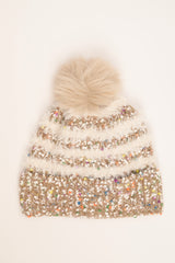 Cappello a righe con paillettes e pon pon multicolor