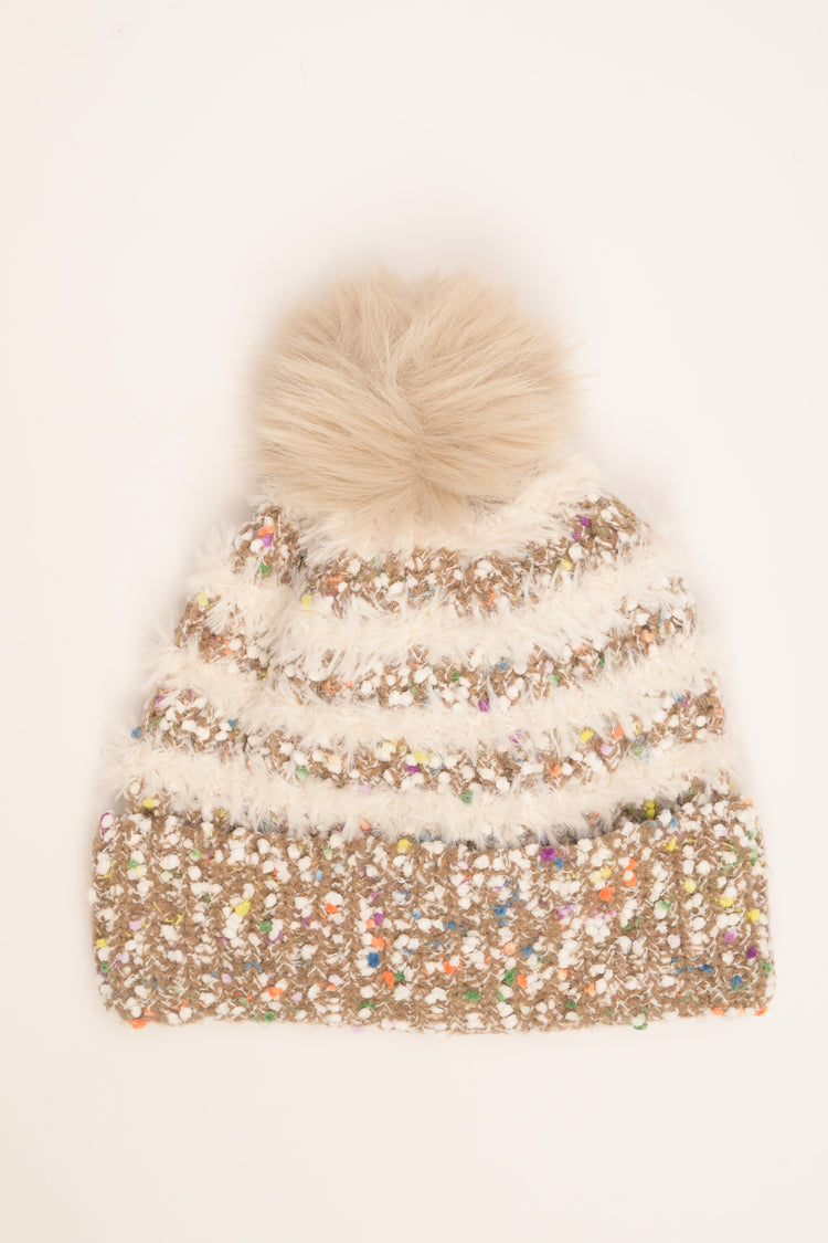 Cappello a righe con paillettes e pon pon multicolor