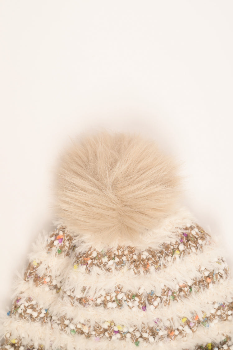 Cappello a righe con paillettes e pon pon multicolor